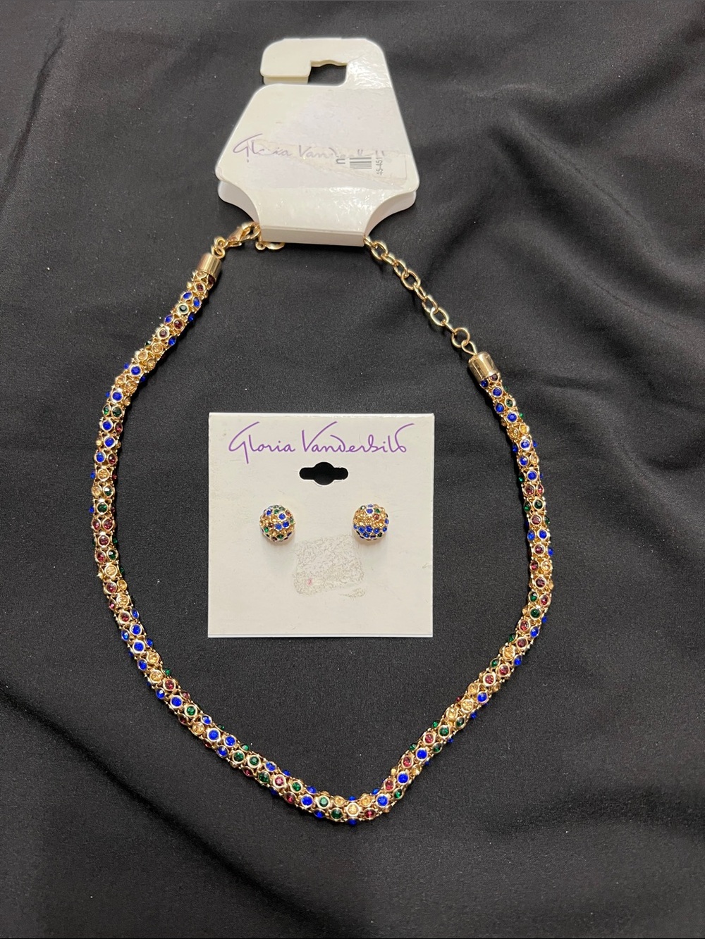 Gloria Vanderbilt Gold-Tone Necklace and Multi-Color Crystal Stud Earrings